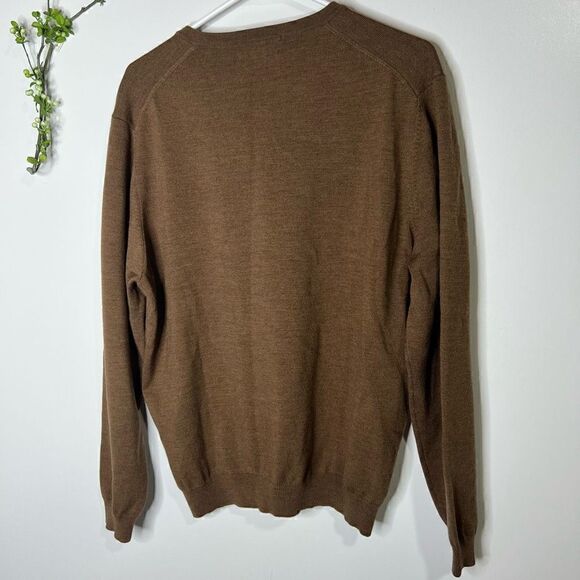 Brooks Brothers Brown Merino Wool Blend V-Neck Sweater - Picture 6 of 10